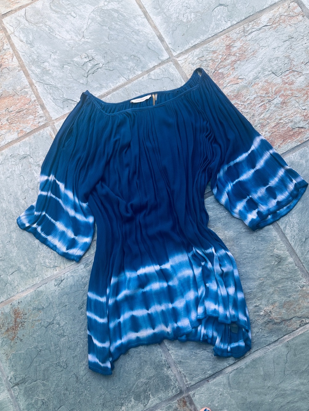Soft Surroundings Indigo Blue Tie Dye Pleated Tunic Large